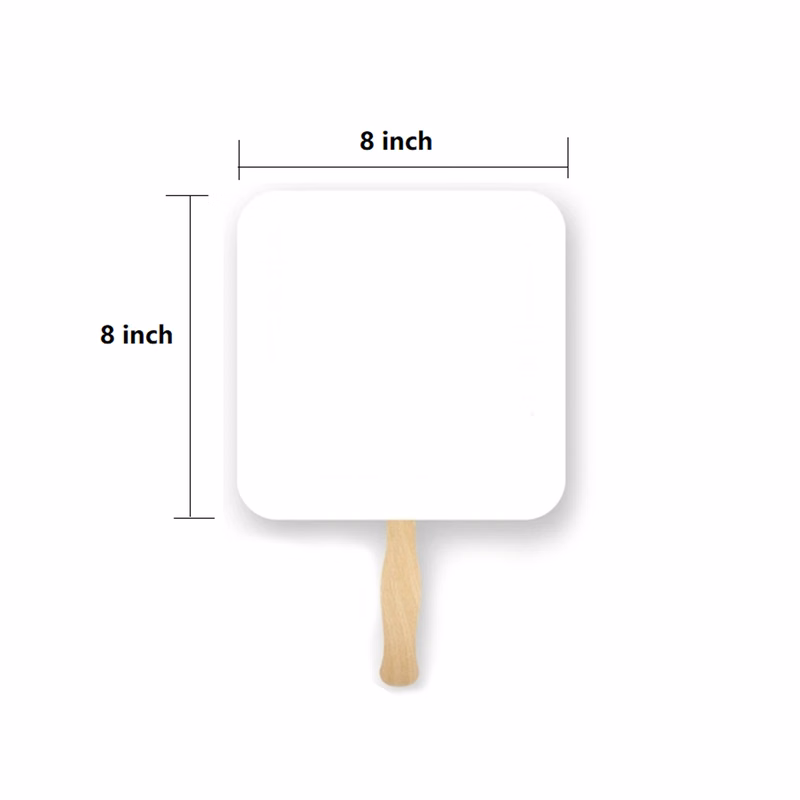 8"x8"Hand Fan Full-colored (2 sides) with Wooden Handle