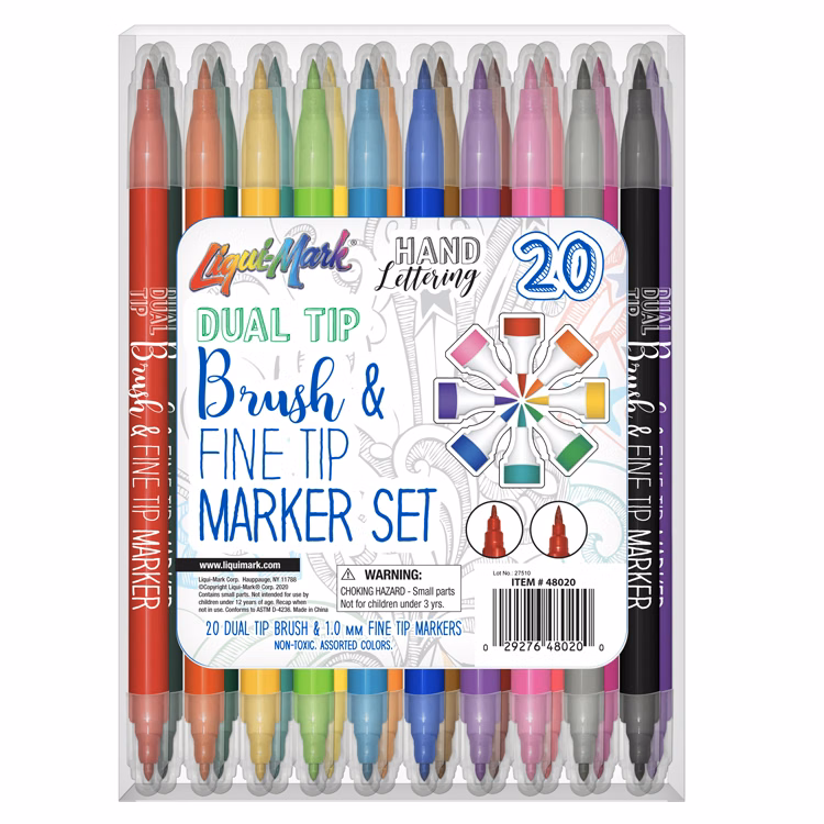 20ct Dual Tip Brush + Fine Tip Marker Set