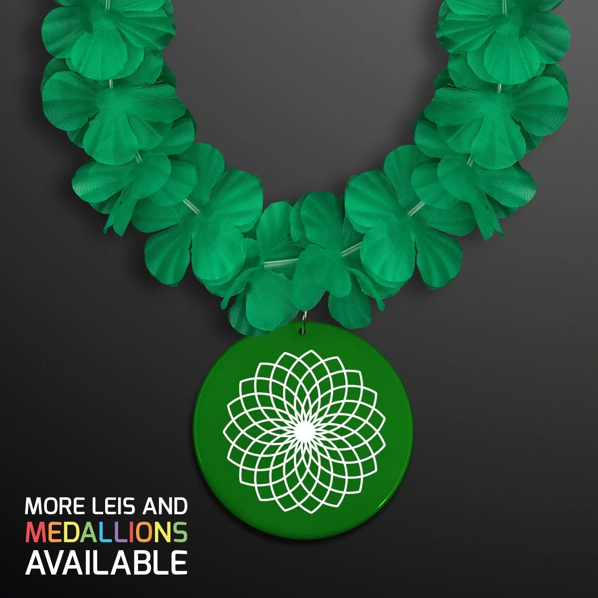 Green Flower Lei Necklace with Medallion (Non-Light Up) 1