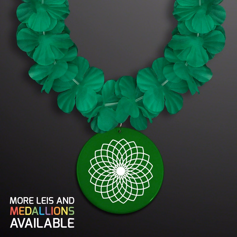Green Flower Lei Necklace with Medallion (Non-Light Up)