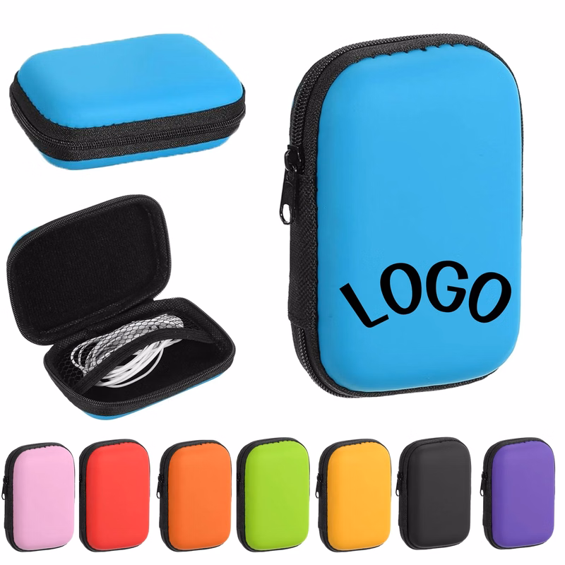 MOQ Portable EVA Earphone Case with Mesh Pocket Organizer