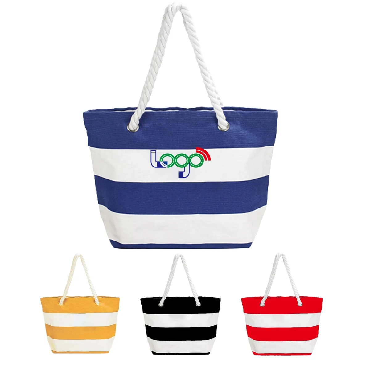 Striped Canvas Tote Bags With Rope, custom tote bag with logo imprint 1