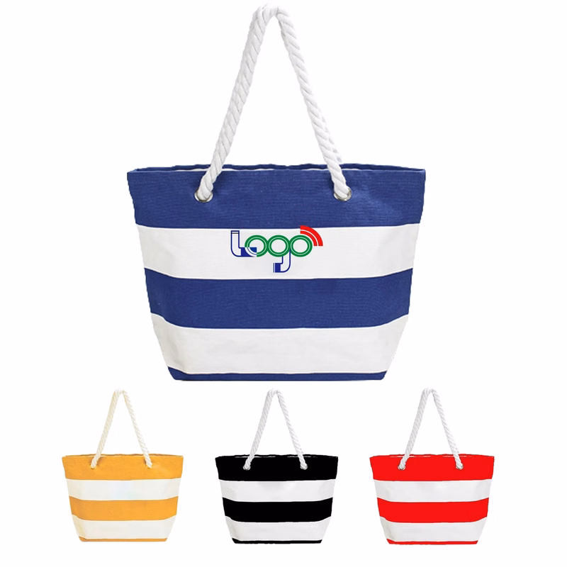Striped Canvas Tote Bags With Rope