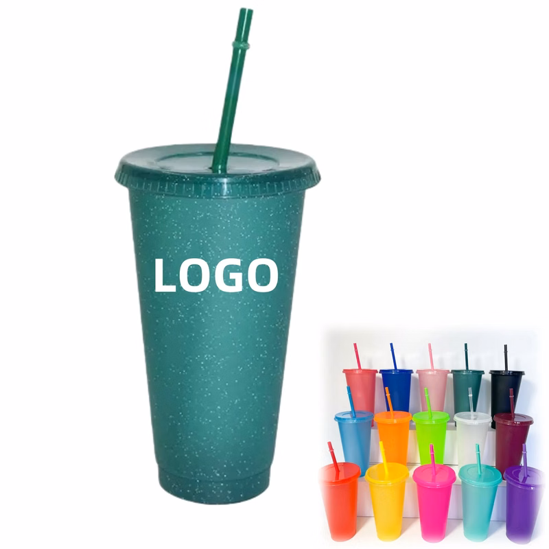 24oz PP Glitter Tumbler Plastic Straw Cup With Lid