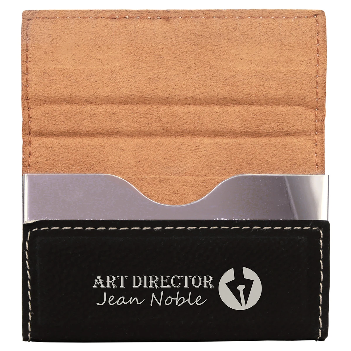 Black/Silver Leatherette Business Card Holder 1
