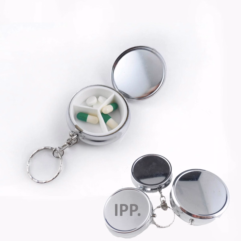 Metal Pill Box Case With Key Chain