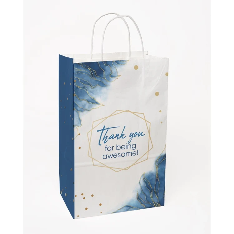 Full Color White Handle Shopper Paper Bags (8.5" x 13.375" x 5") 1