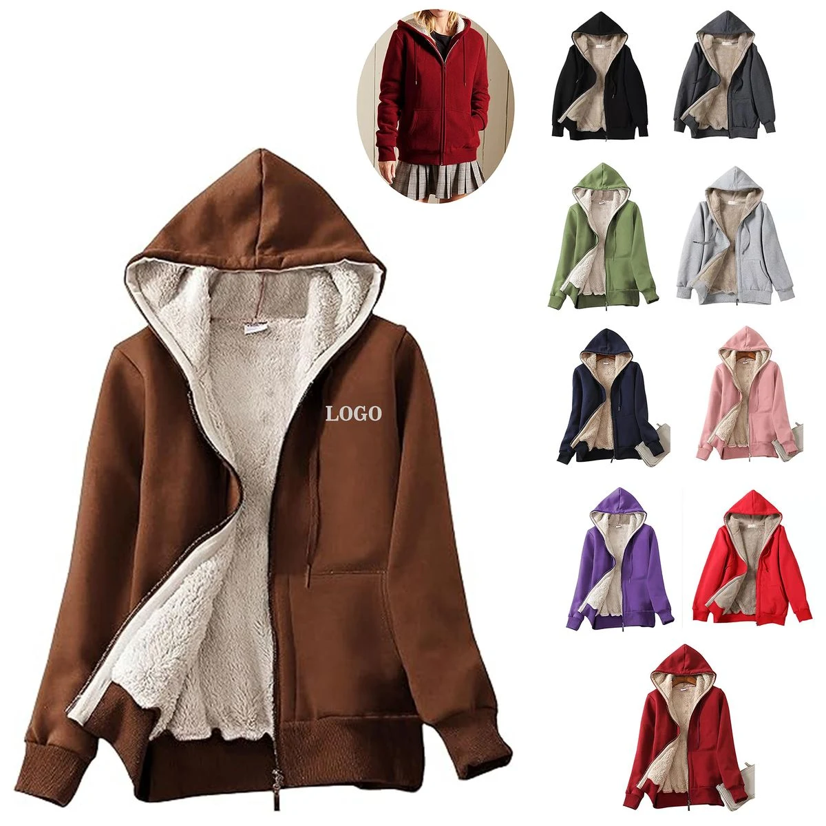 Women Sherpa Lined Hoodie Sweatshirt 1