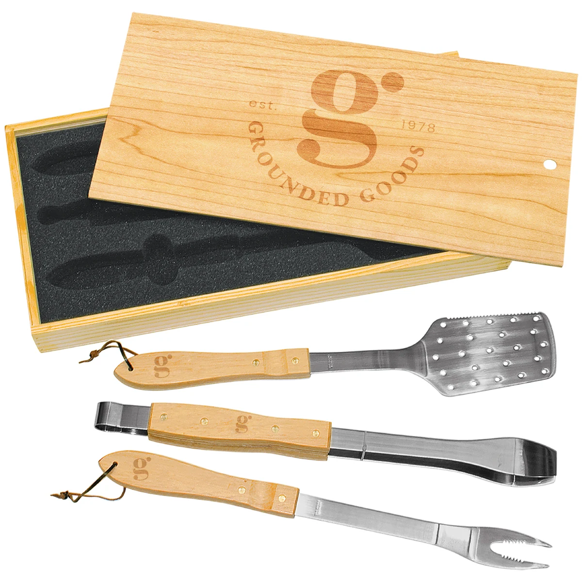 3-Piece BBQ Set in Wooden Pine Box 1