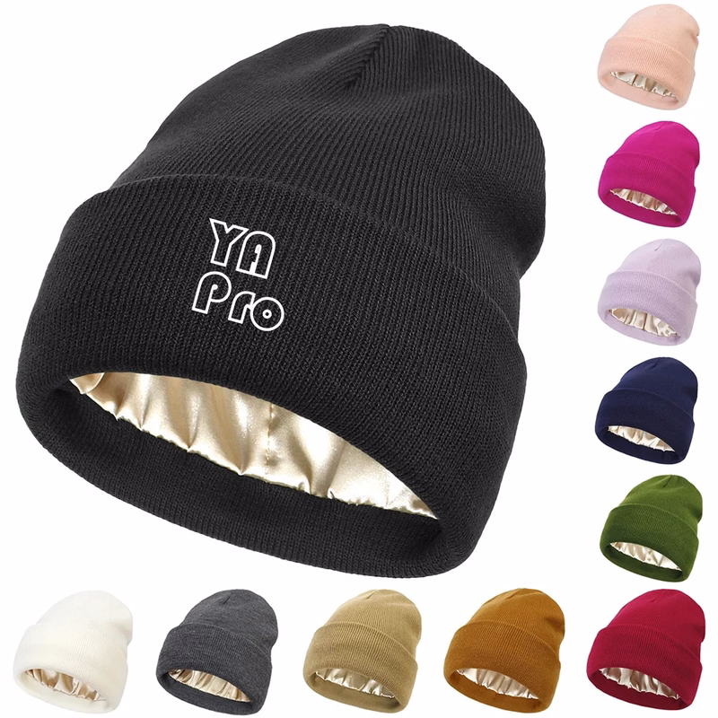 Womens Satin Lined Knit Beanie Hat