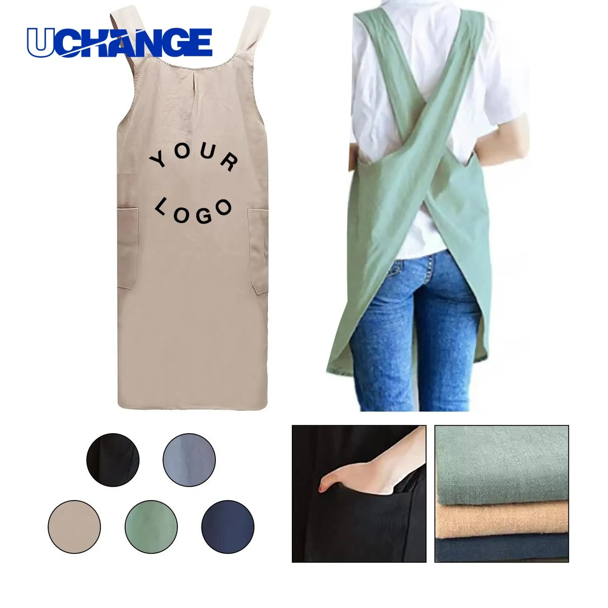 Machine Washable Cotton Linen Apron with Color Retention for Kitchen Use 1
