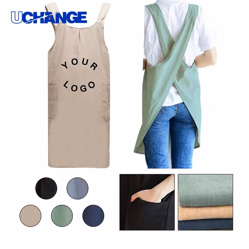 Machine Washable Cotton Linen Apron with Color Retention for Kitchen Use