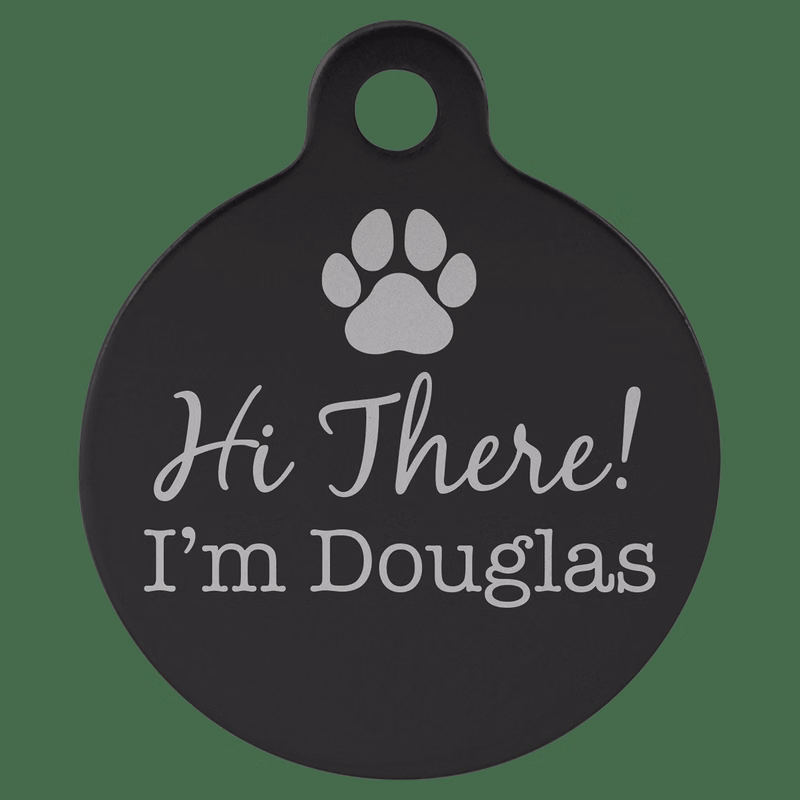 1 1/4" Black Anodized Aluminum Round Pet Tag with Tab
