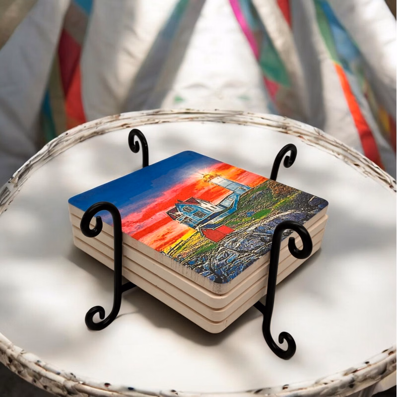 Four Scroll Post Metal 4 Coaster Holder Sets