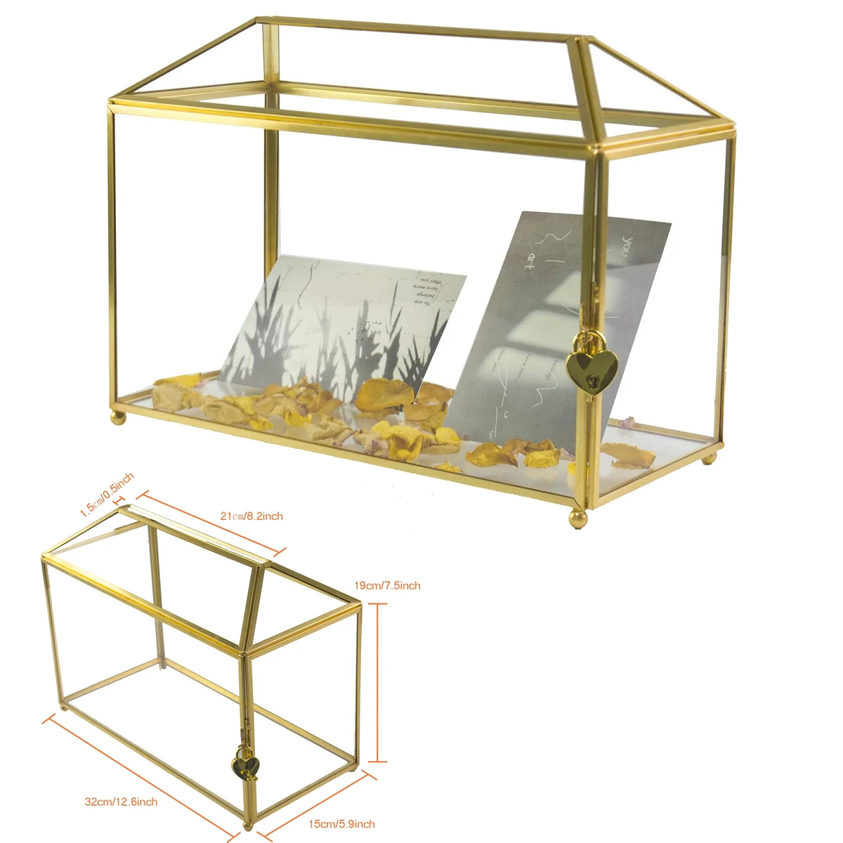 12.6 x 5.9 x 7.5 inches Gold Wedding Glass Card Box 1
