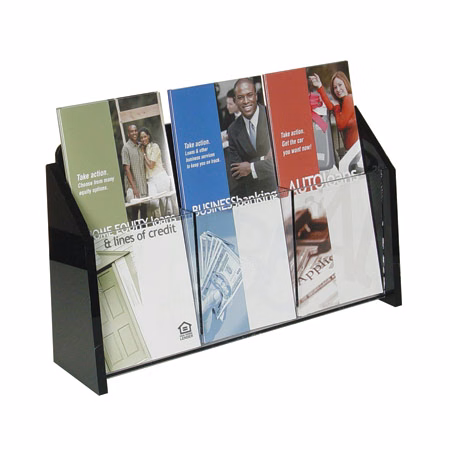 Wall Mount Brochure Holder, Clear w/Black Ends, 1-tier, 3 pockets