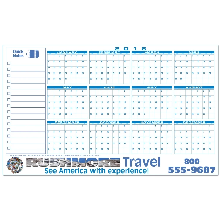 Full Color Premium Plastic Write-on/ Wipe-off Year-at-a-Glance Calendar (Horizontal) 1