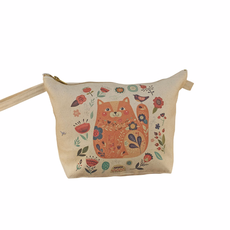 Cosmetic Cotton Bag w/Brass Zipper