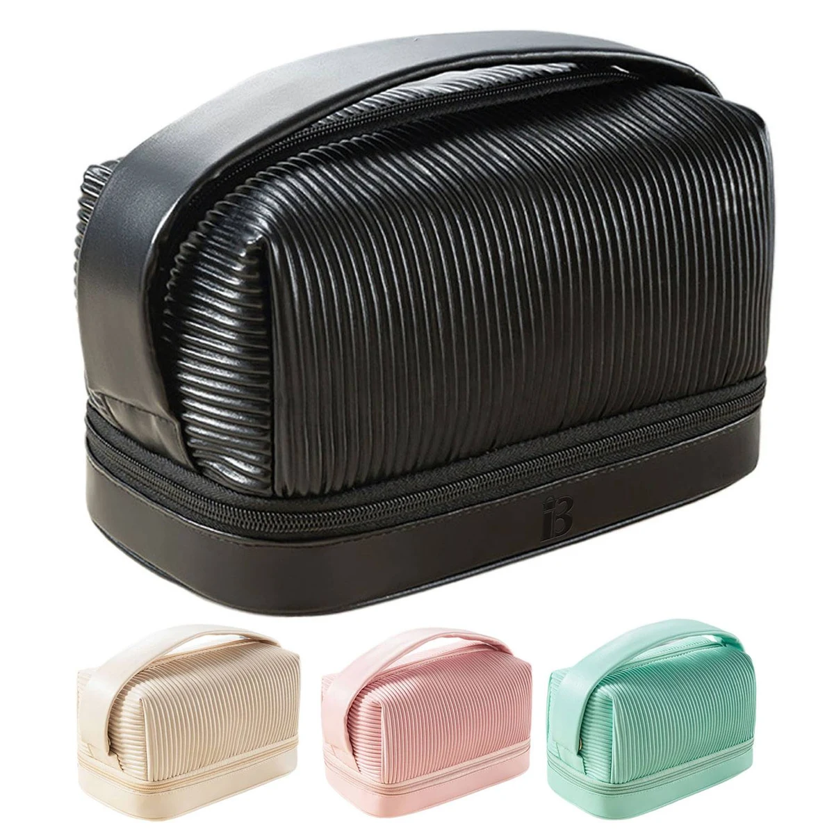 Portable Waterproof Double Layer PU Leather Cosmetic Bag 1
