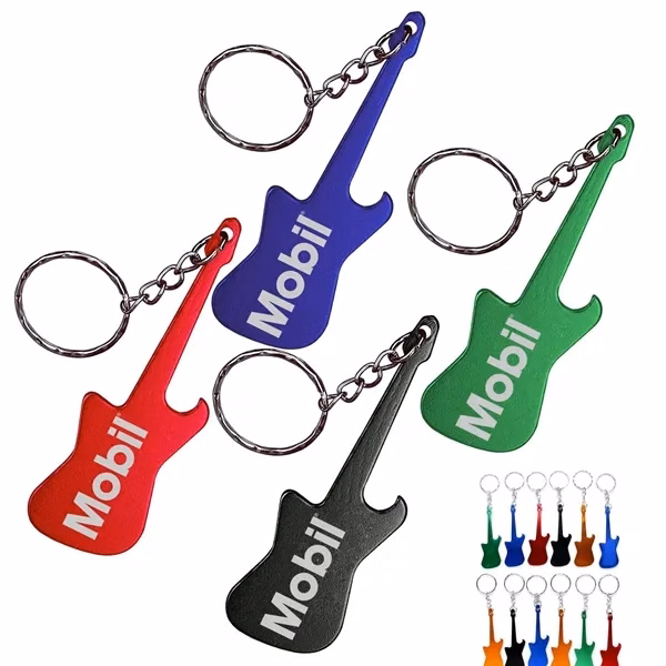 Custom Aluminum Guitar Shaped Bottle Opener Keychain — Musician Gift Promo