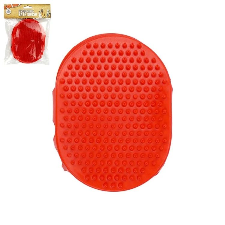 Pet Silicone Grooming Bath Brush Red 1