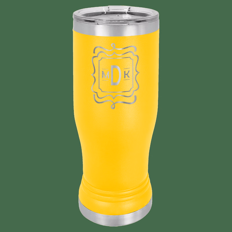 14 oz. Yellow Laser Engraved Polar Camel Pilsner Tumbler w/Clear Lid