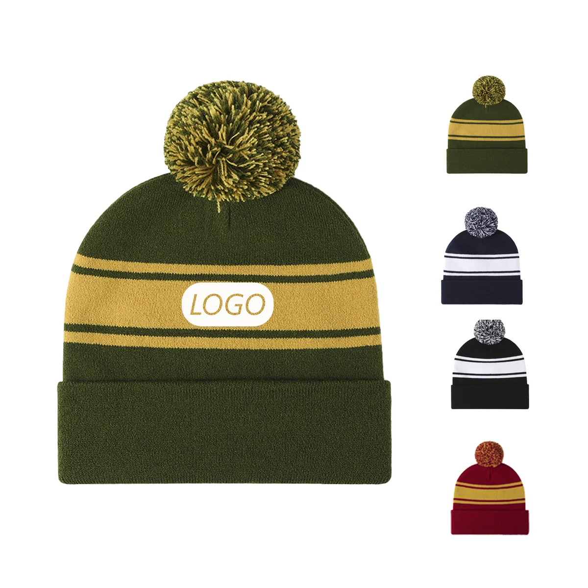 Striped Winter Pom-Pom Hat 1