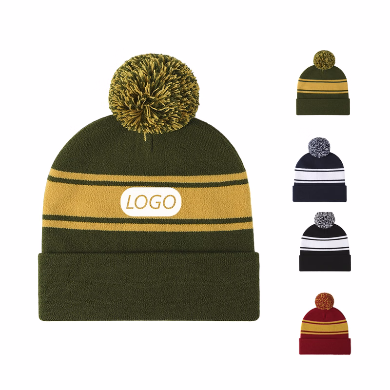 Striped Winter Pom-Pom Hat