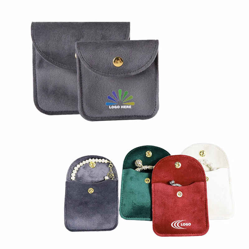 High-Quality Buttoned Flap Velvet Storage Pouch