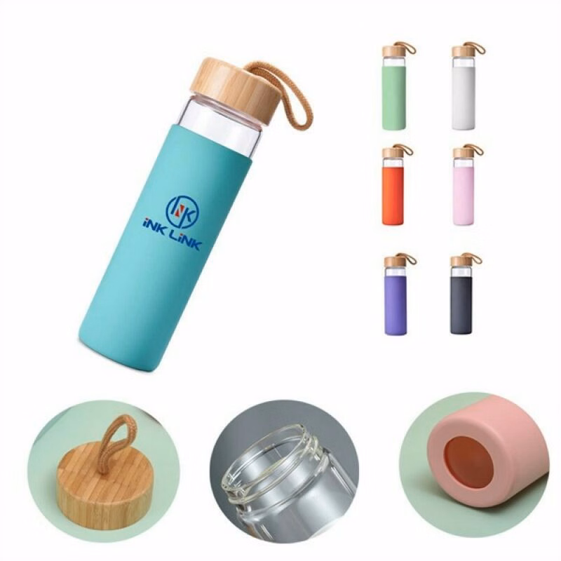 Silicone Glass Bottle w/ Bamboo Lid