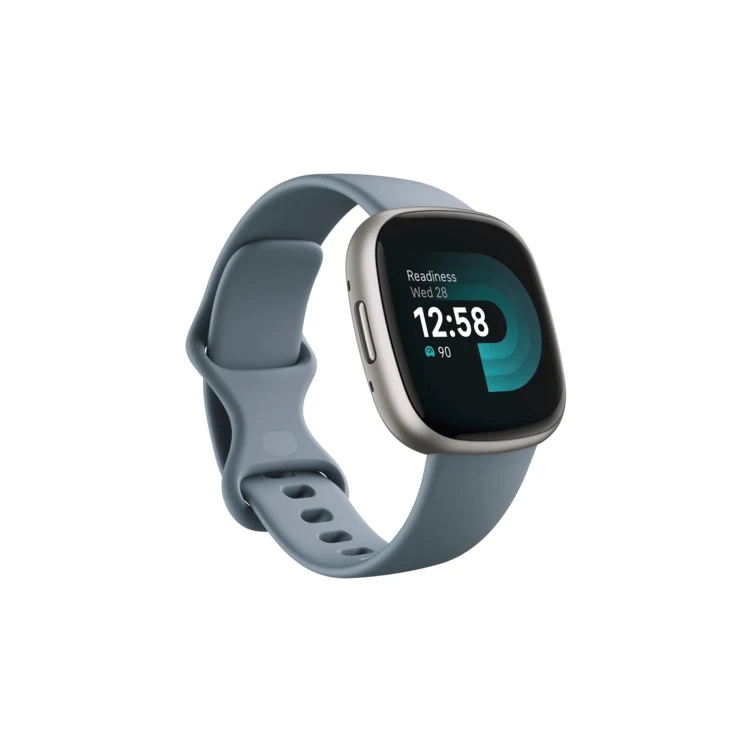 Fitbit Versa 4 Smartwatch - Waterfall Blue/Platinum Aluminum 1