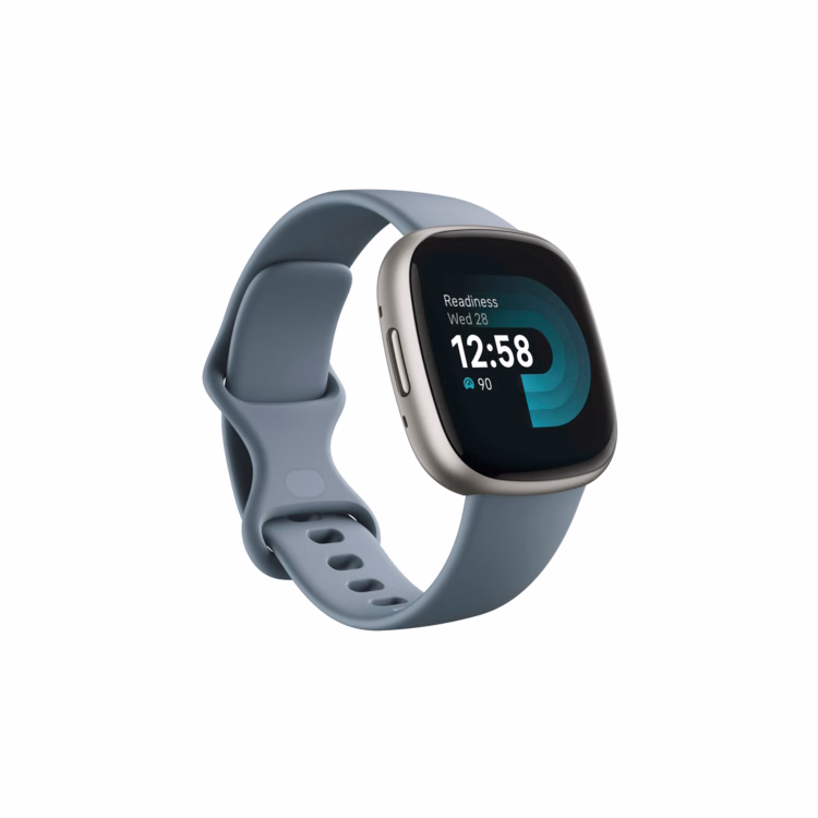 Fitbit Versa 4 Smartwatch - Waterfall Blue/Platinum Aluminum