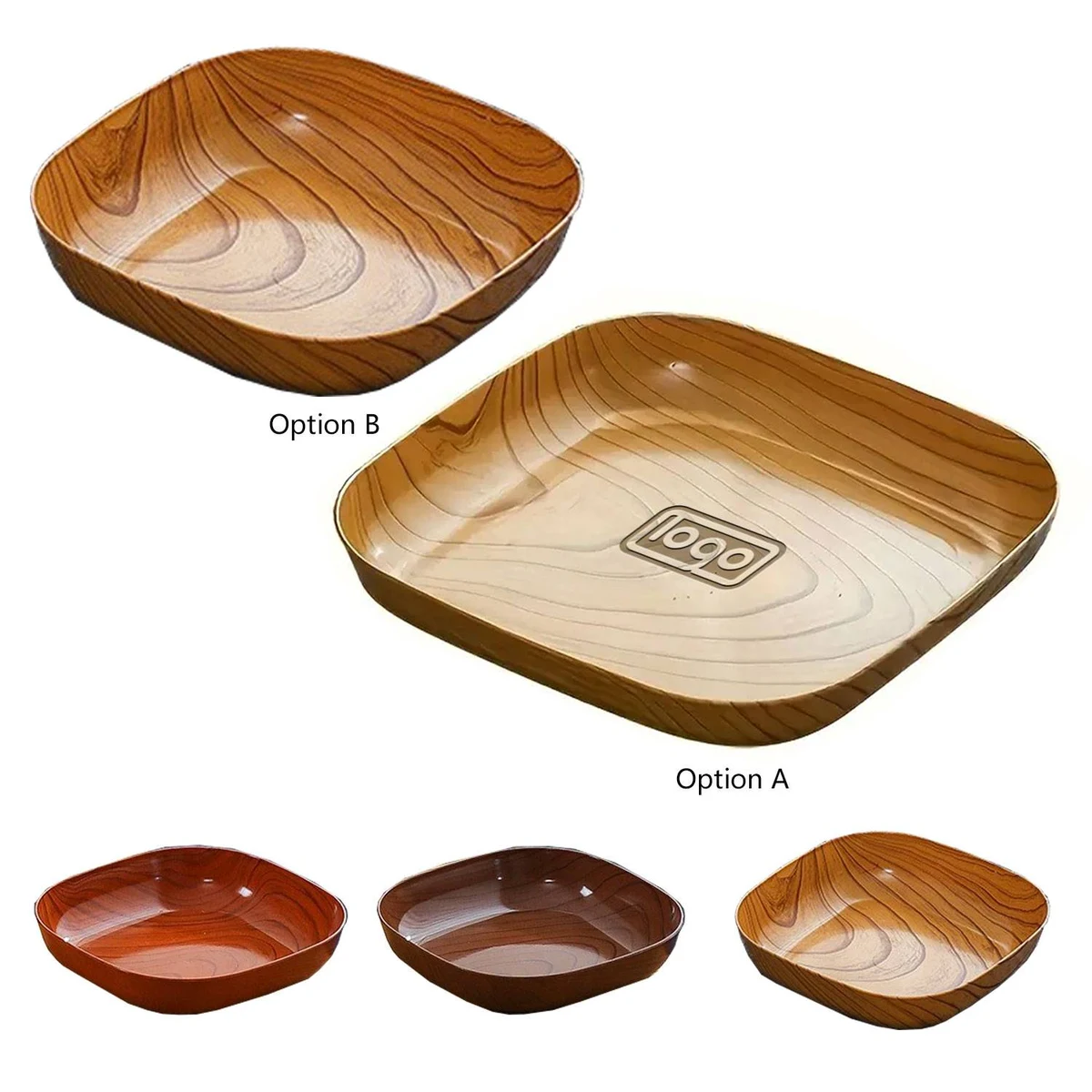 5.5 & 8 IN Faux Wood Grain Plastic Snack Square Plate 1