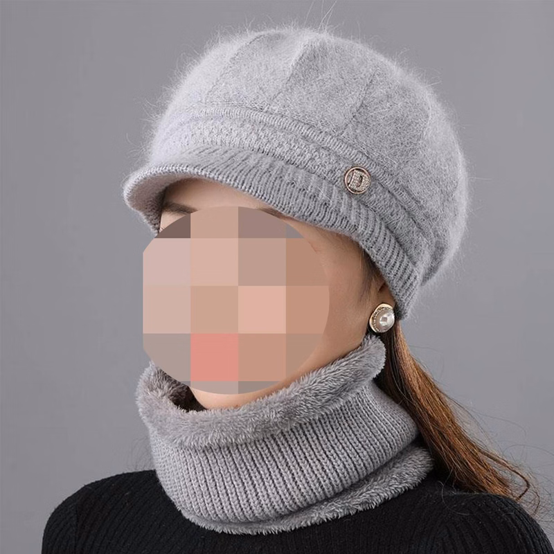 Fashion Women Cloche Beanie Cap w/ Scarf Warm Knit