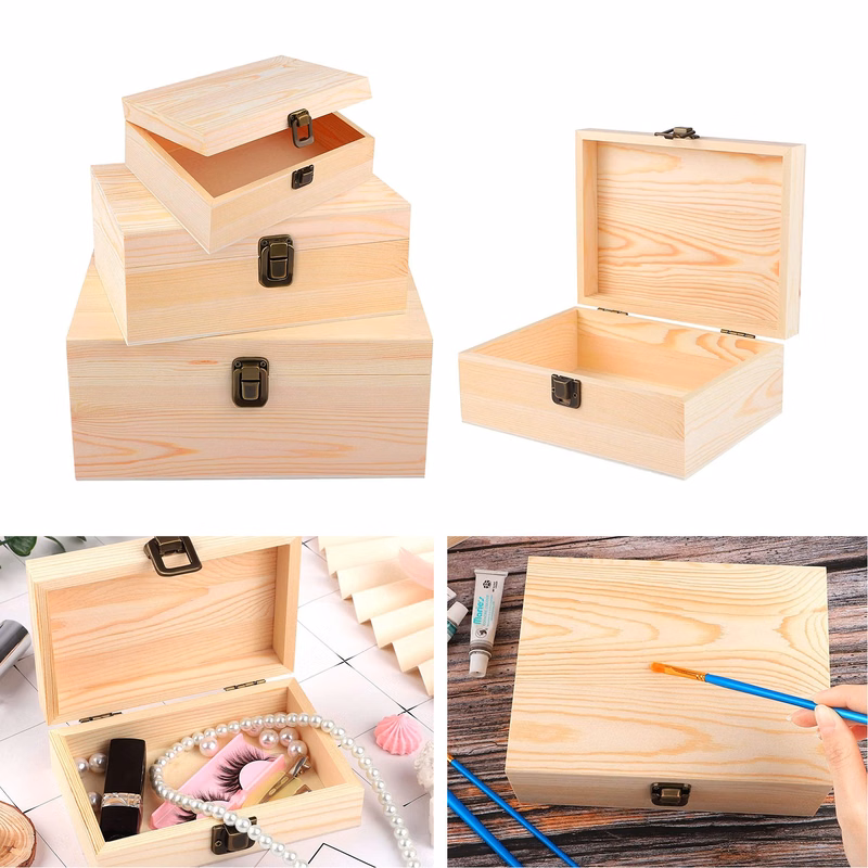 Unfinished Wood Treasure Chest Decorative Wooden Box