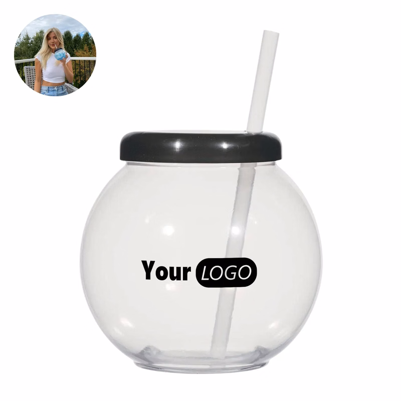 Clear Plastic Fish Bowls For Drinks With Lids/Straws- 20 OZ