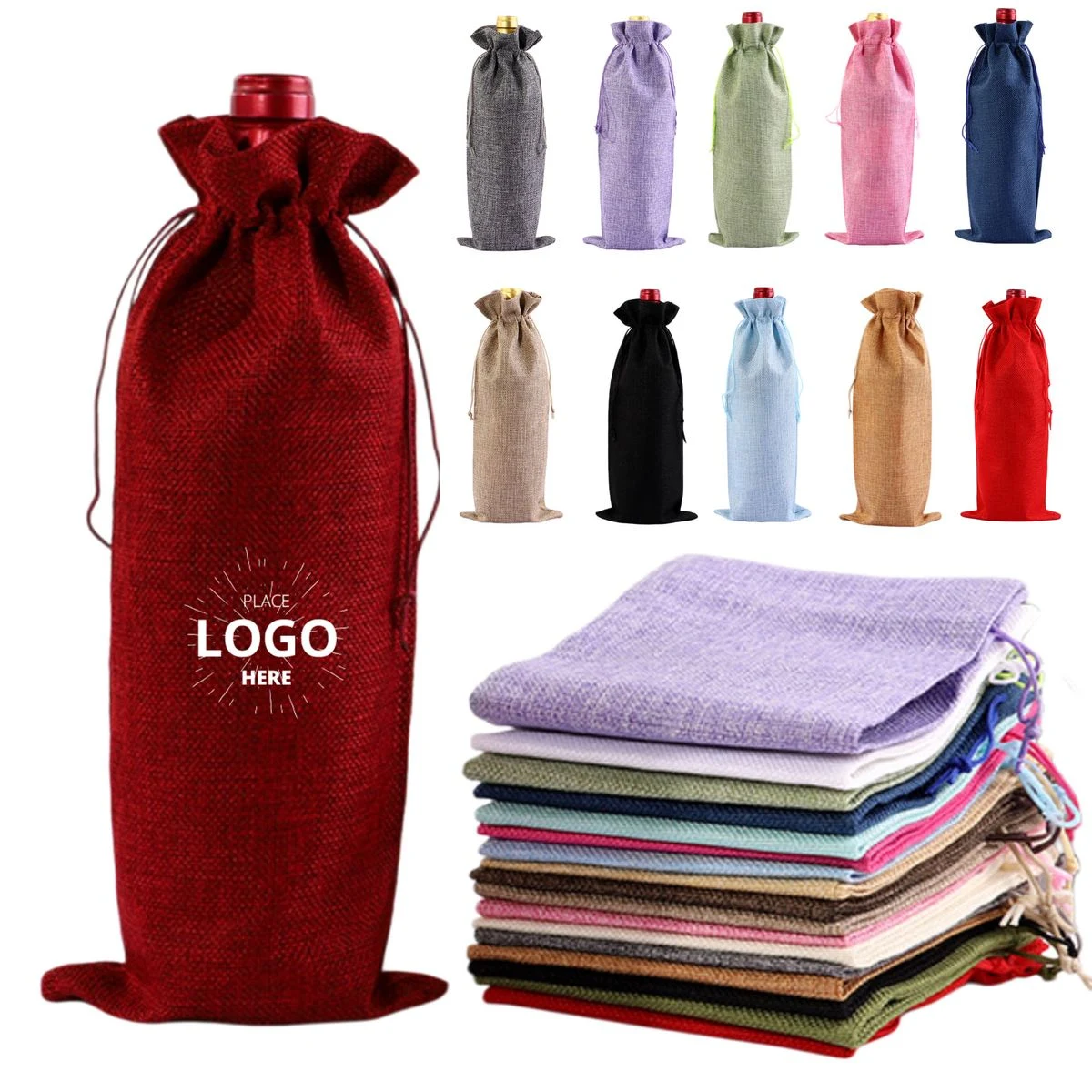 Reusable Burlap Wine Bags with Drawstring 1