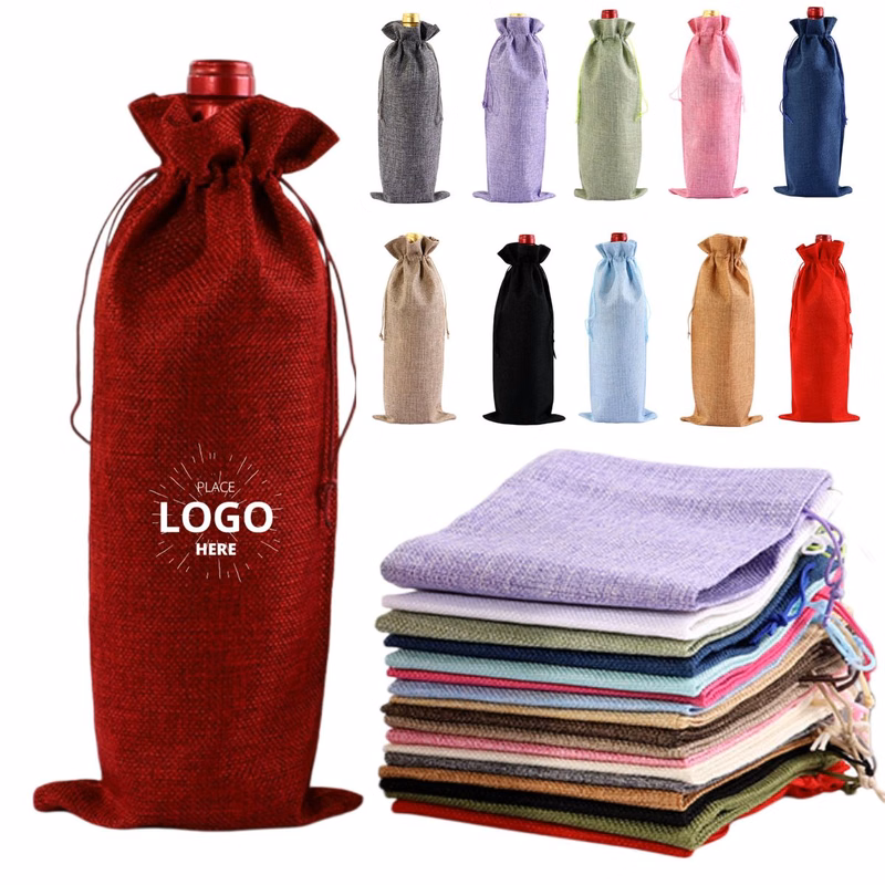 Reusable Burlap Wine Bags with Drawstring