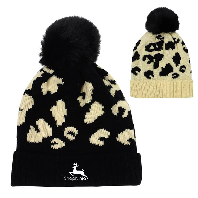 Leopard Print Pom Beanie 1