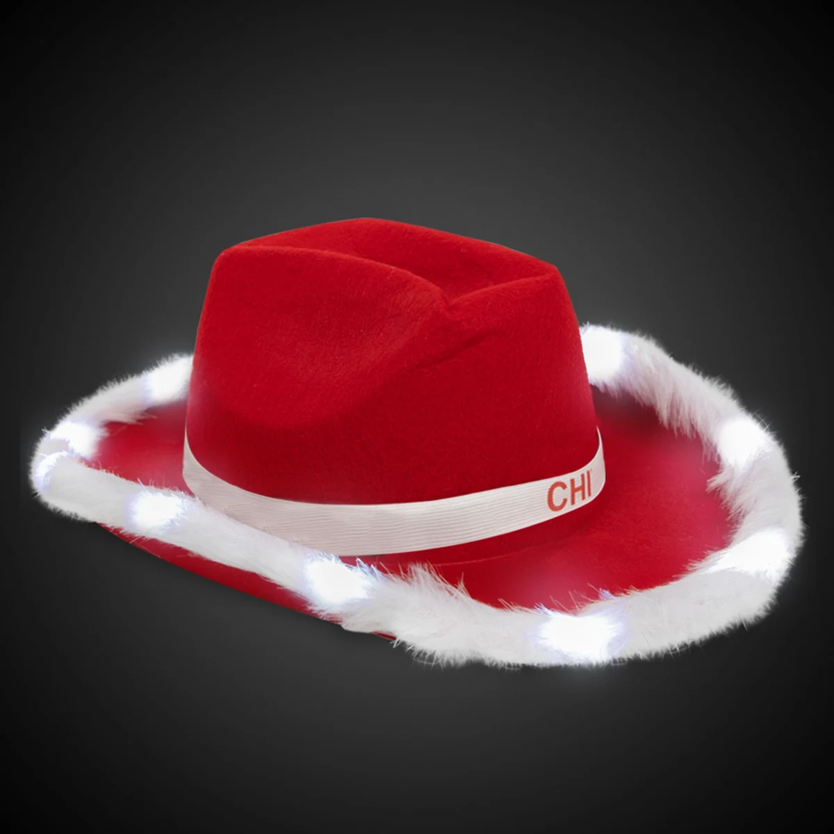 Red Santa Light Up Cowboy Hat with White Marabou Trim(w/ White Imprinted Band) 1