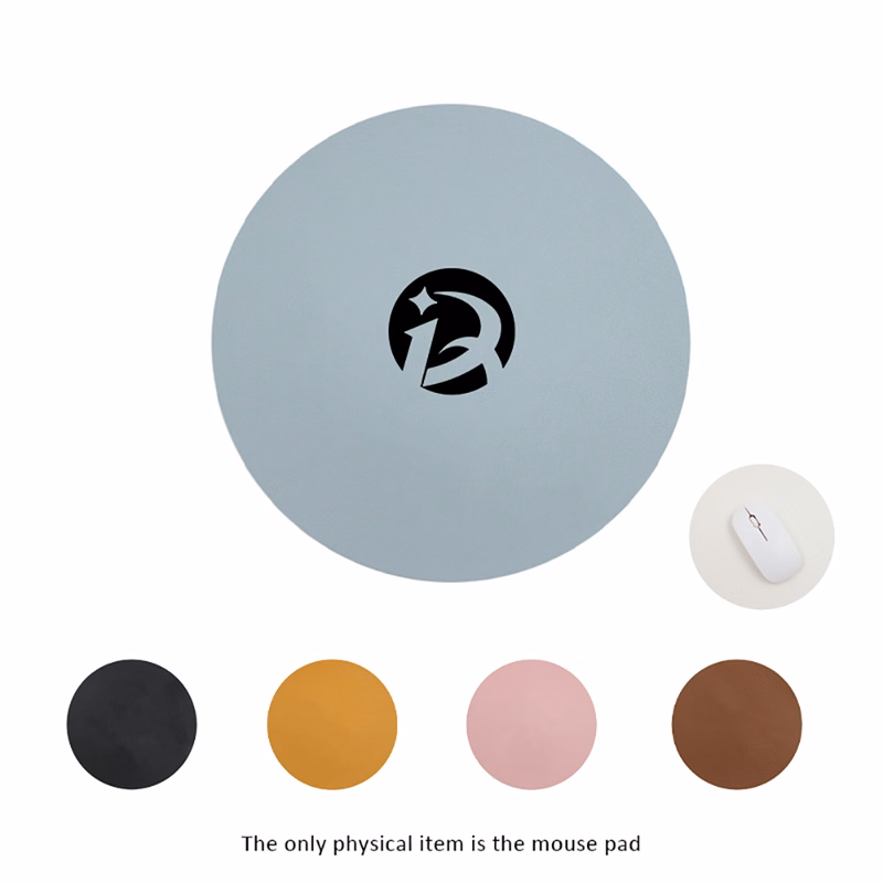 PU Round Rubber Computer Mouse Pad with Stitched Edge