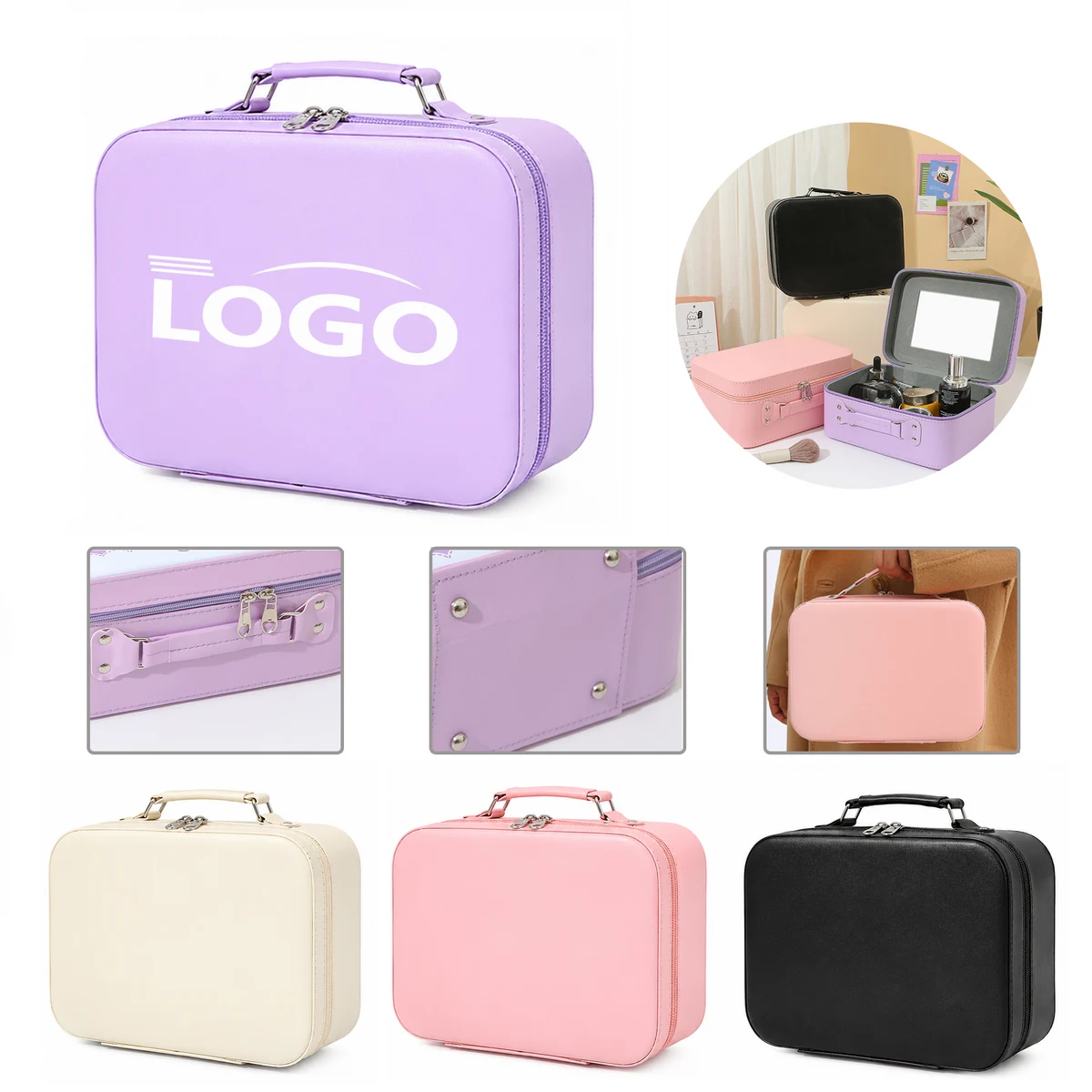 PU Vanity Carry Case With Mirror And Zip Closure MOQ20 1