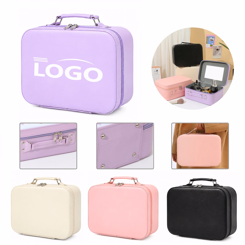 PU Vanity Carry Case With Mirror And Zip Closure MOQ20