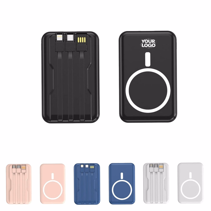 3 in 1 Magnetic Wireless Power Bank Built in Cables