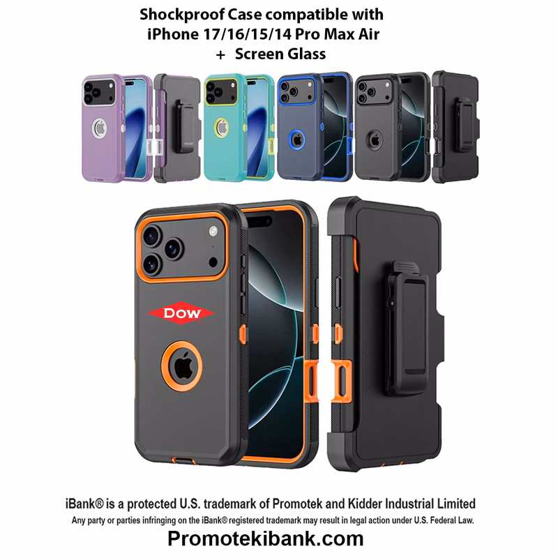 iBank ® iPhone Shockproof Case compatible with iPhone 17/16/15/14 Pro Max Air + Screen Glass. Free S