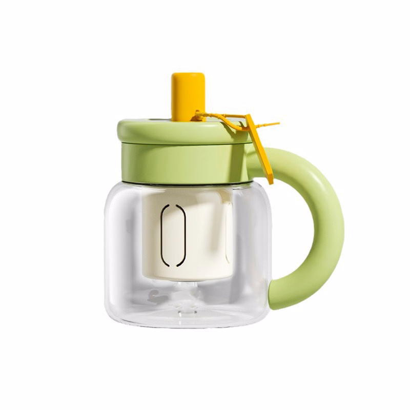30Oz Large Capacity Glass Flower Tea Cup w/ Straw