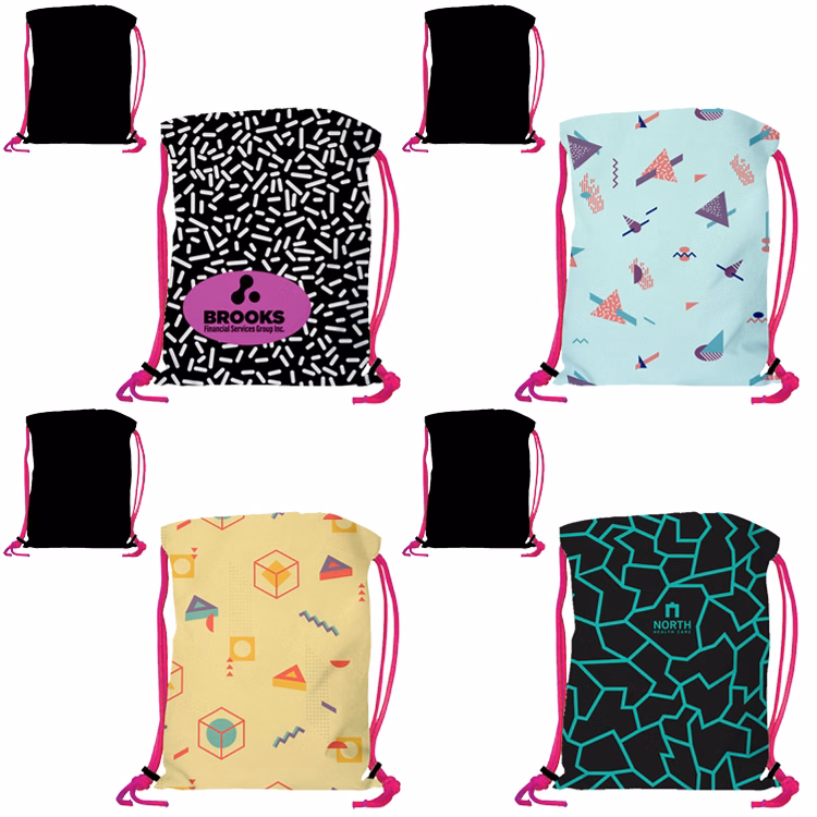 Super Drawstring Pack (One side Imprint)-Neon Pink Heavy Rope