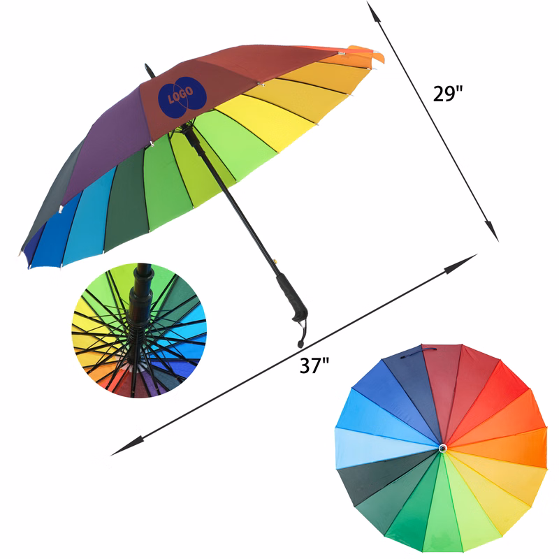MOQ 50 PCS Durable 16 Ribs Rainbow Umbrella