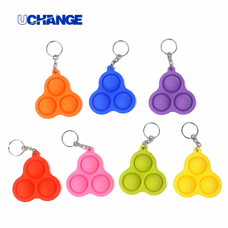 Silicone Pop Fidget Keychain Toy With Tri-Bubble Design