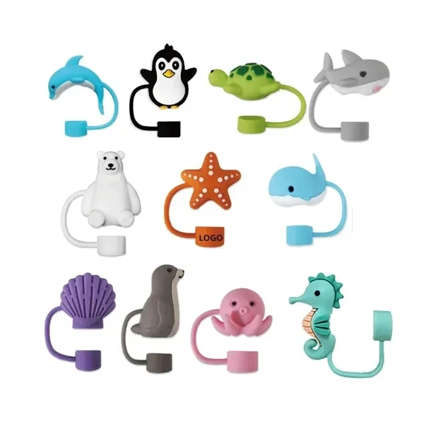 Custom Silicone Straw Dust Cover 10mm with Ocean Animals — Eco-Friendly Glassware 1
